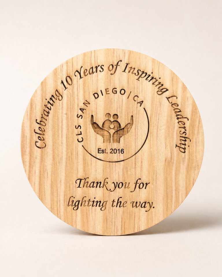 Round wooden candle lid personalized with CO2 laser engraving